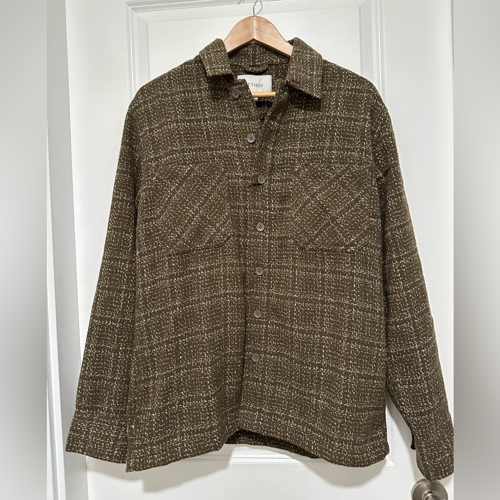 Men's Brown Plaid Shirt Jacket Overshirt Method Size Medium NWT